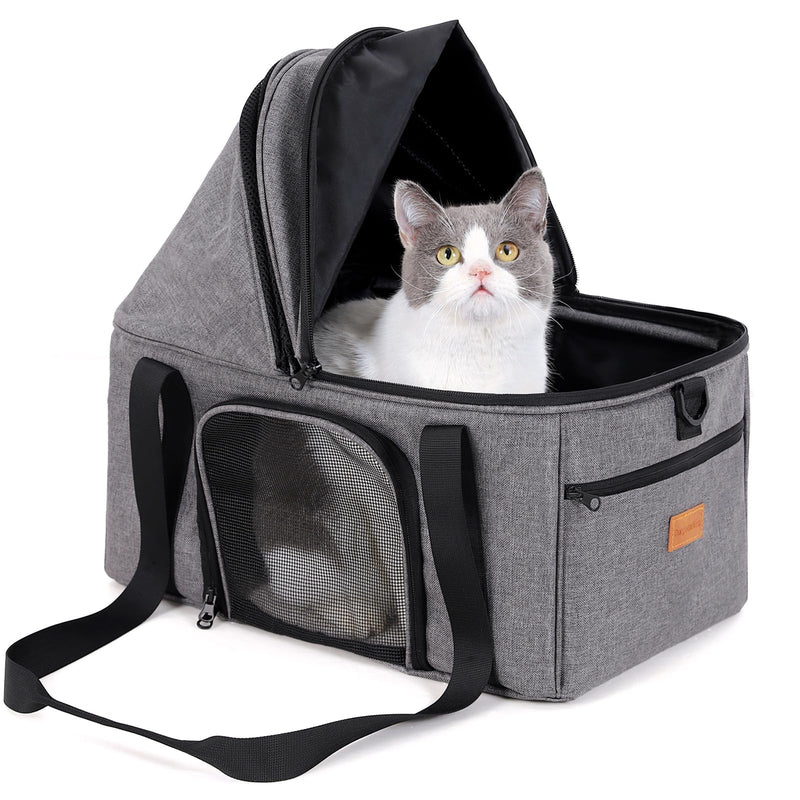 BurgeonNest Top-Expandable Large Cat Carrier, Soft Sided Cat Bag Carrier for Medium Large Pet Up to 15 lbs, Upgraded Small Dog Car Seat, Puppy Travel Bag with Semi-Open Canopy