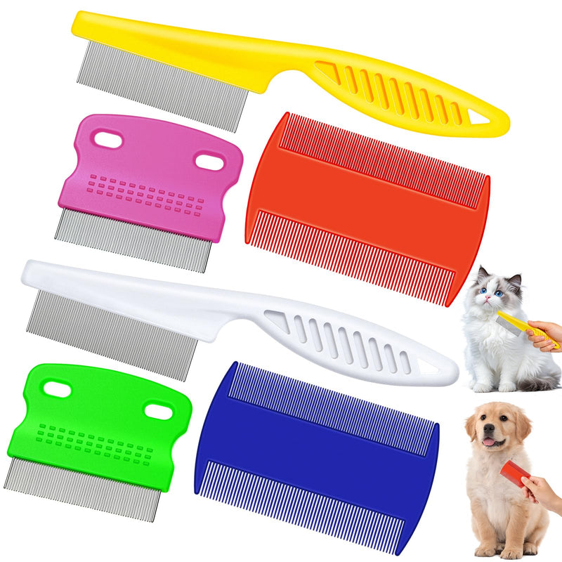 Boao 6 Pack Flea Lice Comb Stainless Steel Dog Cat Grooming Combs with Rounded Teeth, Double Sided Pet Tear Stain Remover Dematting Tool for Pets(White, Yellow, Green, Purple, Orange, Dark Blue)