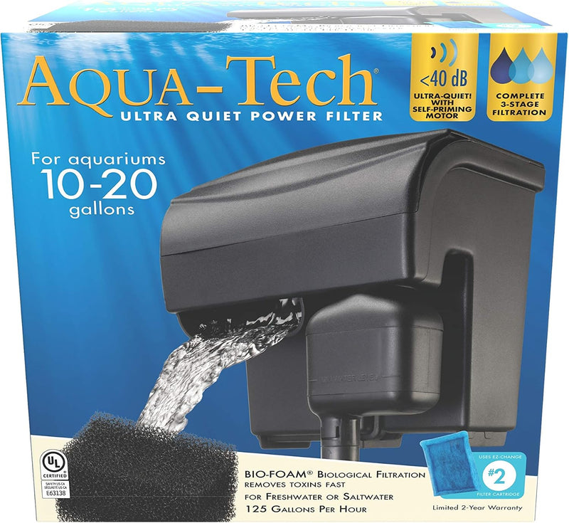 Aqua-Tech Ultra Quiet Power Filter For Aquariums, 10-20 Gallon