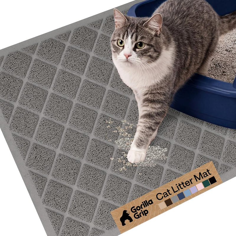 GORILLA GRIP Cat Litter Box Mat, Cushioned Coil Mesh Litter Trapping Mats, Scatter Control Supplies for Less Mess, Phthalate Free, Ultra Deep Catch Grooves, Rinse or Vacuum to Clean, 24x17 Gray