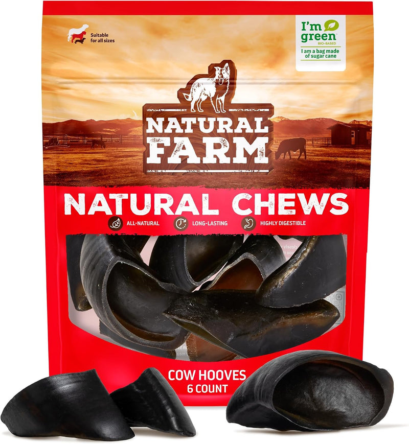 Natural Farm Cow Hooves (6 Pack), Odor-Free, All Natural Sourced from Farm-Raised Beef Hoof Dog Treats, Great Alternativ