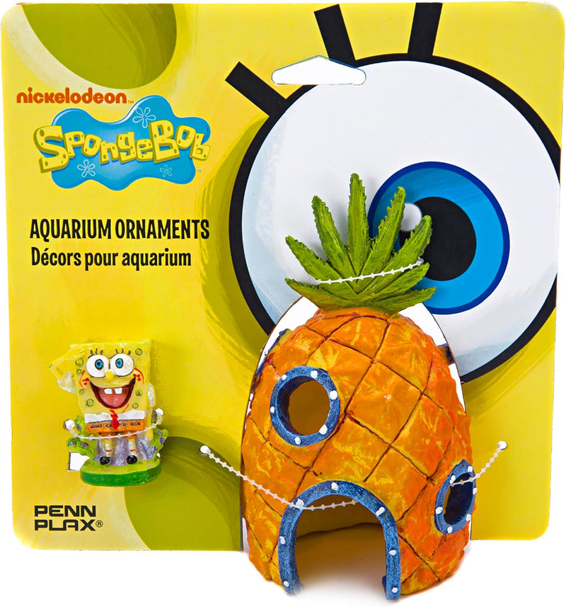 Penn-Plax Spongebob & Pineapple House Aquarium Decor, 2-Piece Set - Medium