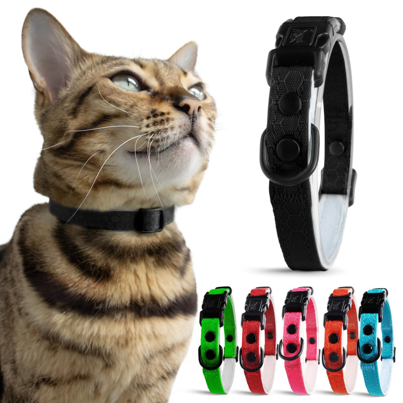 OutdoorBengal Black Cat Collar Breakaway, Soft Padding for Medium to Large Cats - Durable Heavy Duty Tactical Fabric, Comfortable, Quick Release Breakaway Cat Collars, No Bell Collar (Black, Adult)