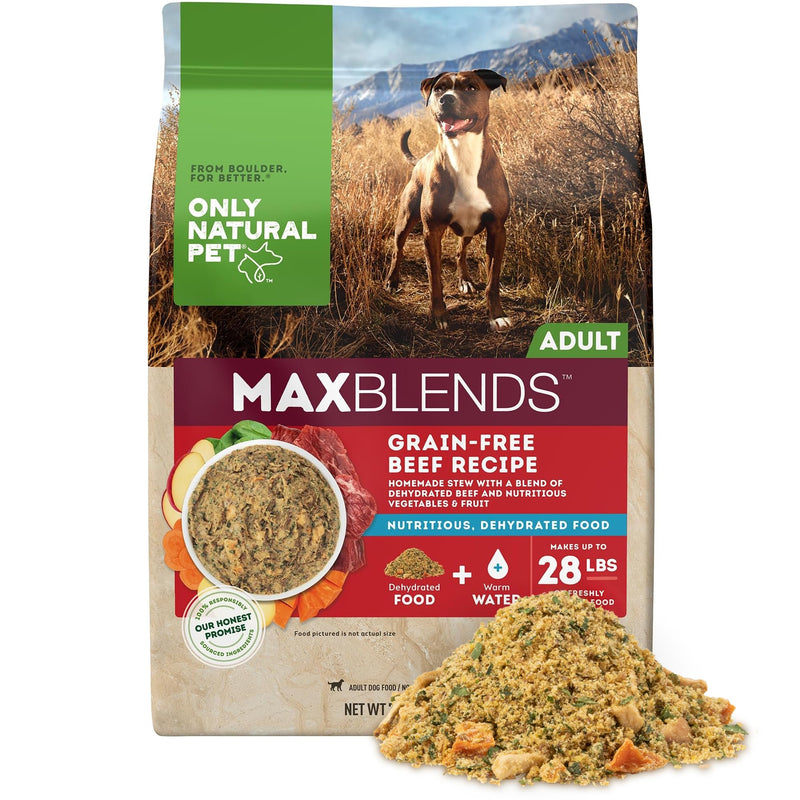 Only Natural Pet MaxBlends Grain Free Beef Recipe Dehydrated Dog Food Formula - High Protein Homemade Stew, Nutrient-Dense Meal for Canine Health - Beef RecipeFlavor - 7 lb Bag (Makes 28 lbs)