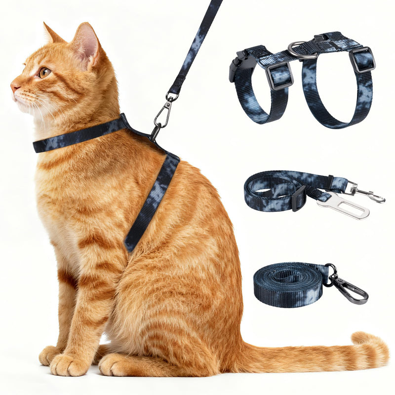 Cat Harness and Leash Set, 3-in-1 Escape Proof Adjustable, Comfortable Soft Lightweight, Safe, Easy to Wear, Walking Travel Kitten Harness for Small Medium Cats (Black