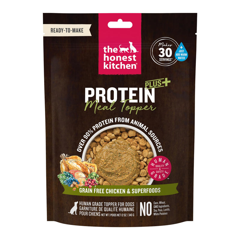 The Honest Kitchen Human Grade Protein Plus+ Dehydrated Meal Topper: Grain Free Chicken Superfoods, 12oz Pouch
