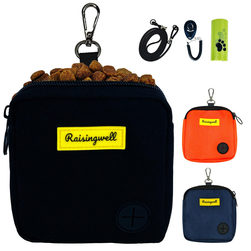 Raisingwell Dog Treat Pouch for Pet Walking and Training with Clicker Poop Bags Small Fanny Zipper Pack Holder for Puppy Snack Dispenser Kit for Leash and Outdoor Use (Black)