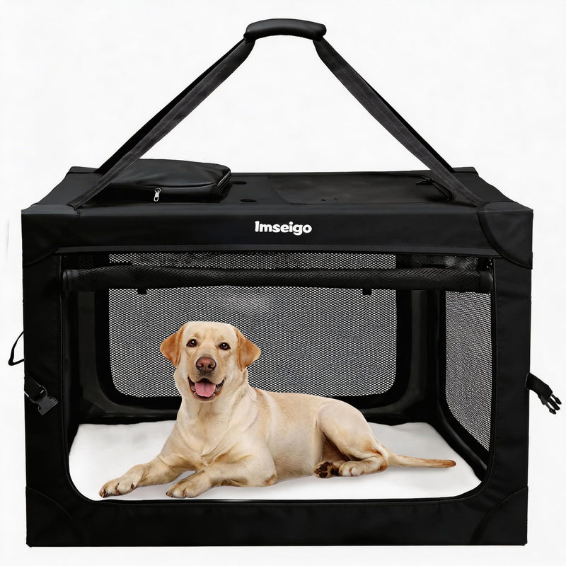 Imseigo Collapsible Dog Crate, Portable Soft Dog Crate with Fleece Bed for Medium Dog, Folding Travel Carrier Kennel with 3-Door Mesh Windows for Indoor &Outdoor