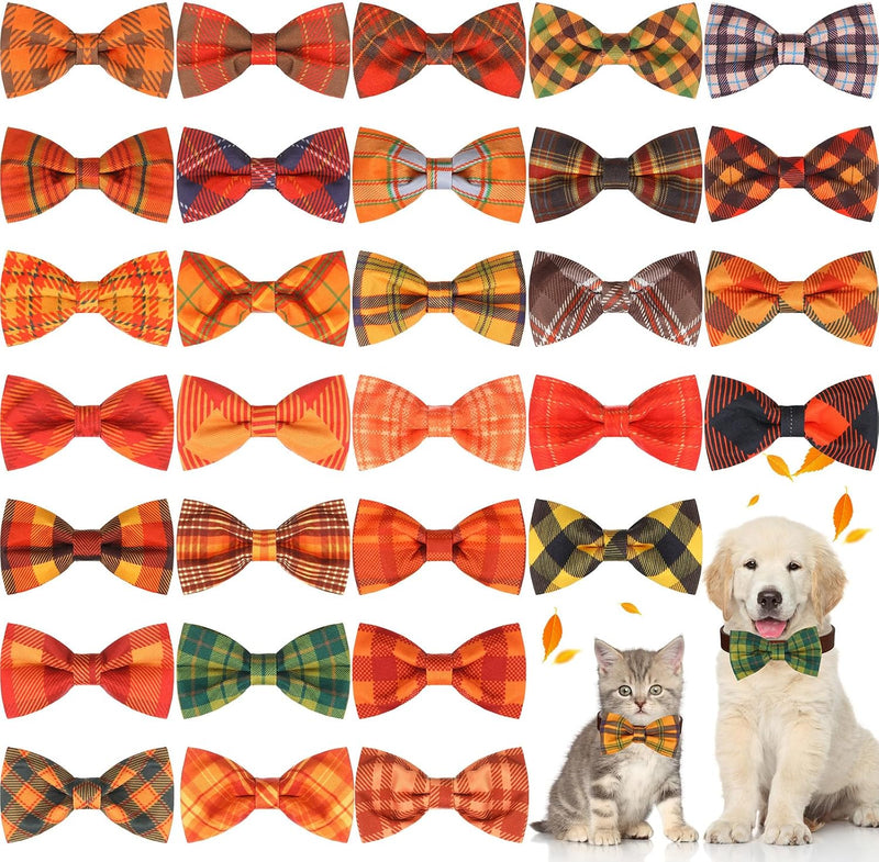 Sweetude 30 Fall Plaid Dog Collar Bow Ties Bulk Autumn Dog Bowtie Thanksgiving Puppy Accessories Bows Detachable Collar