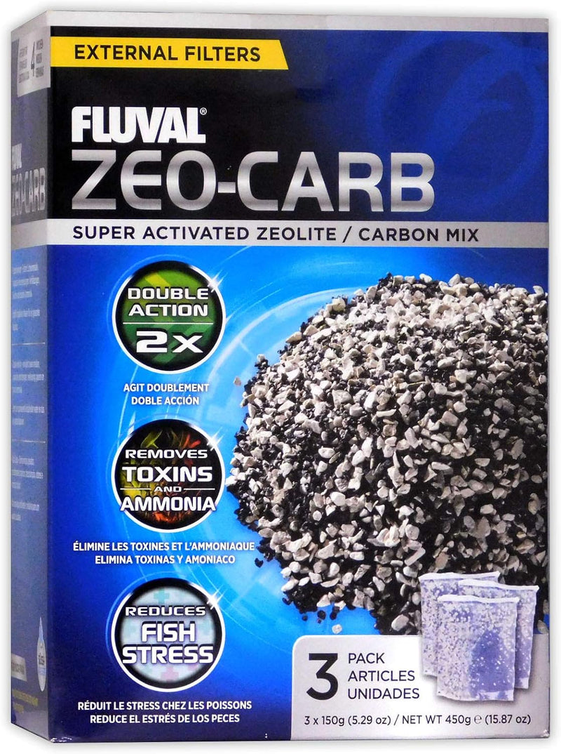Fluval Zeo-Carb, Chemical Filter Media Aquariums, White, 3 Count, 150-gram