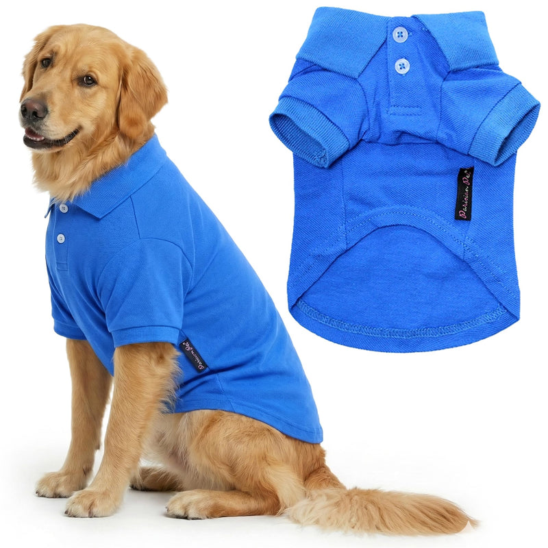 Parisian Pet Dog Polo Shirt – Classic Blue Cotton Pet Apparel with Collar & Buttons - Soft Breathable Puppy T-Shirt - Cute Dog Clothes - Ideal Summer Clothes for Large Dogs - Shirts for Dogs Boy