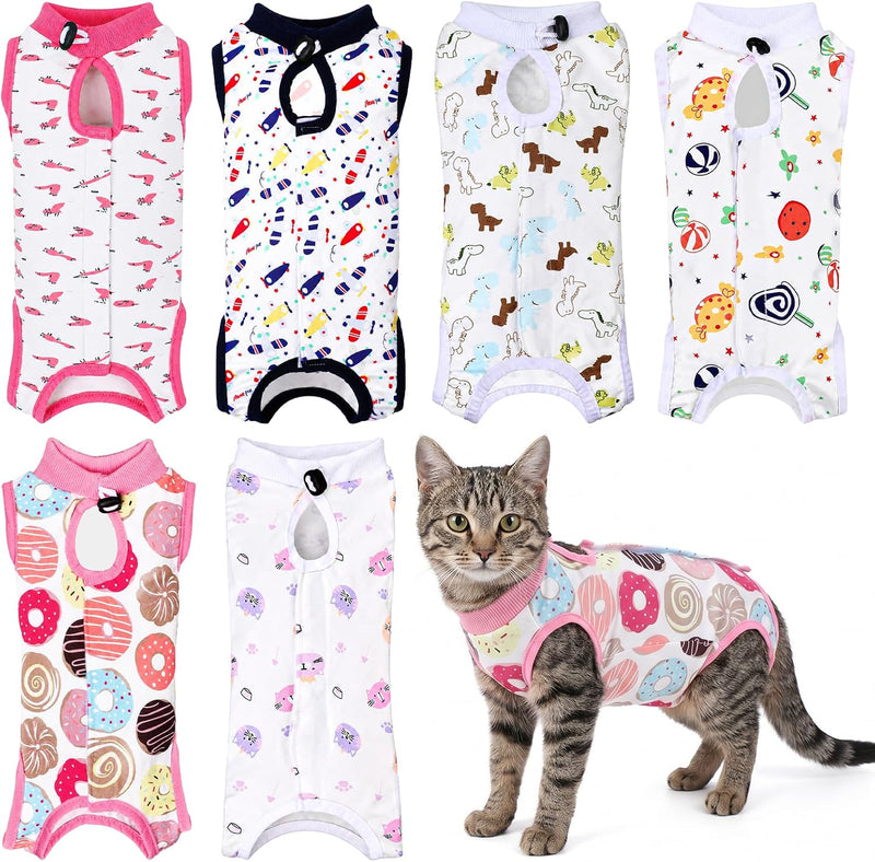 6 Pack Recovery Suit for Cats, Breathable Female and Male Onesie Cat Recovery Suit E Collar Alternative Pajama for After