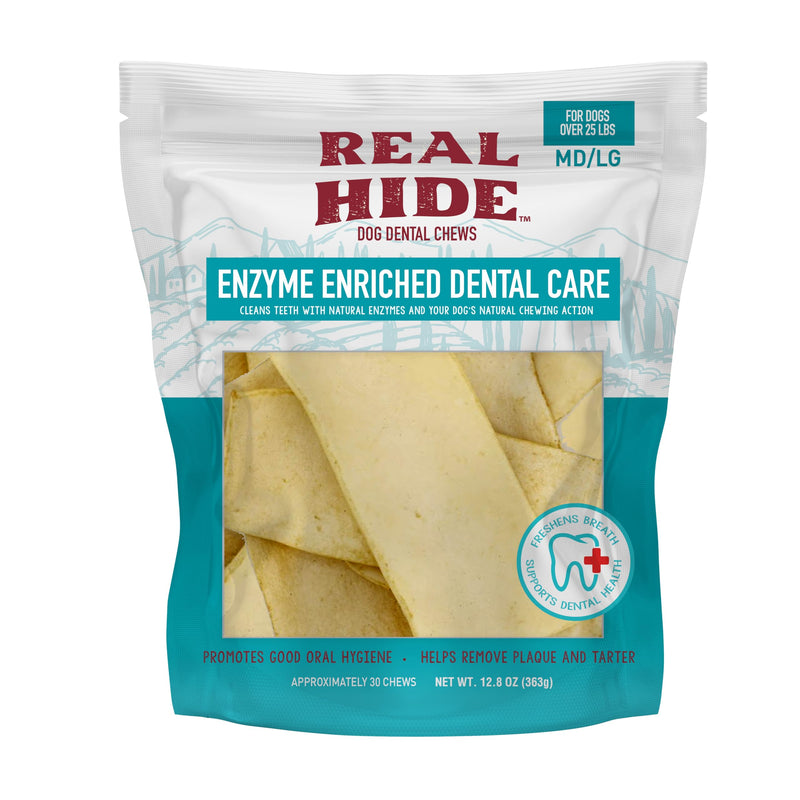 Real Hide | Enzyme Enriched Dental Care Dog Chews | for Medium/Large Dogs | 12.8 oz
