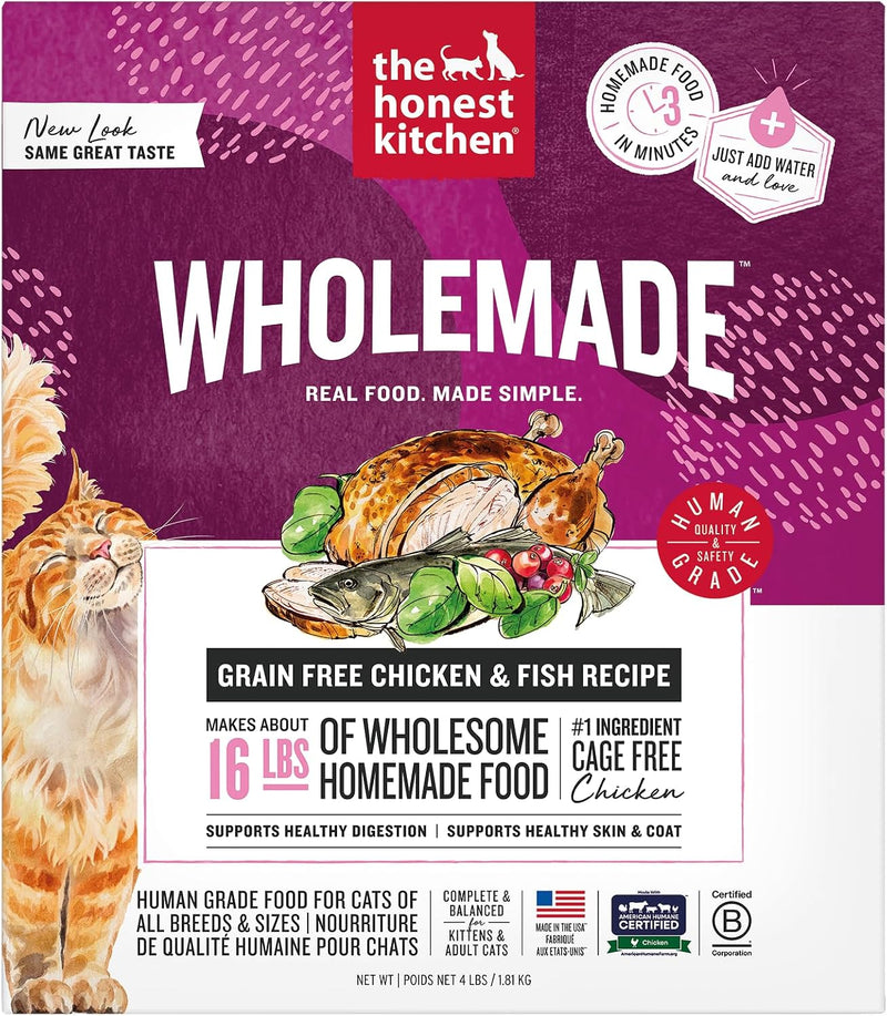 The Honest Kitchen Wholemade Dehydrated Grain Free Chicken & Whitefish Cat Food, Human Grade Recipe with Probiotics, Dig