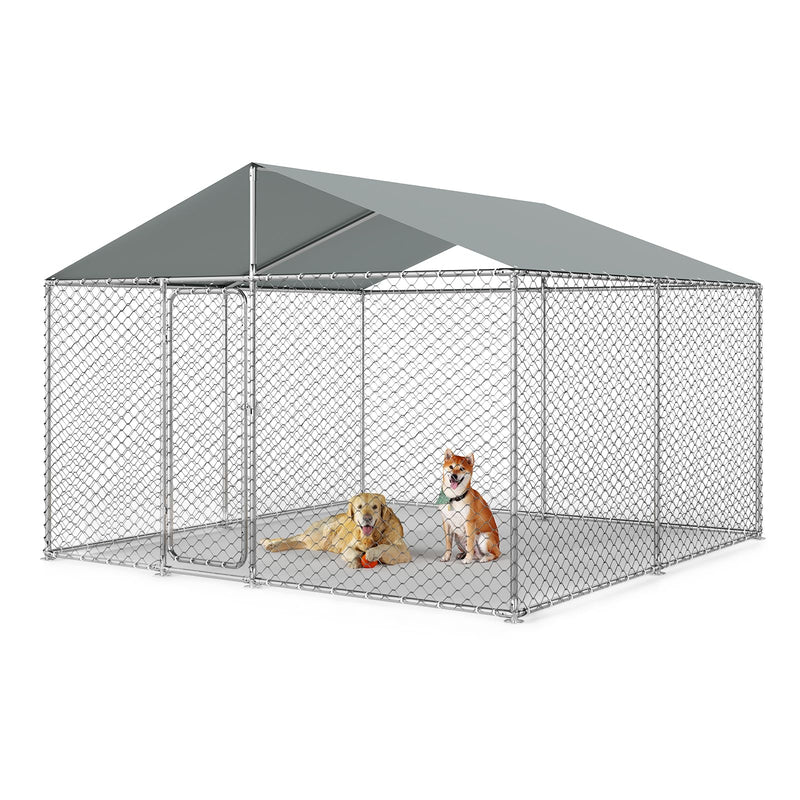 10x10FT Dog Kennel Outdoor Outside, Heavy Duty Metal Dog Enclosure with Waterproof Oxford Roof & Security Lock,Panels for Large Dogs & Small Animals, Backyard Pet Playpen