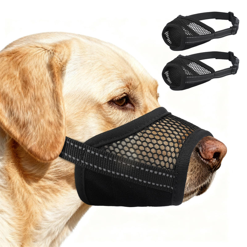 PURRLIA 2 Pack Dog Muzzle,Mesh Soft Muzzle for Small Medium Large Sized Dog, Anti Barking Biting, Breathable Adjustable Drinkable,Mouth Cover for Grooming Training(Black, M