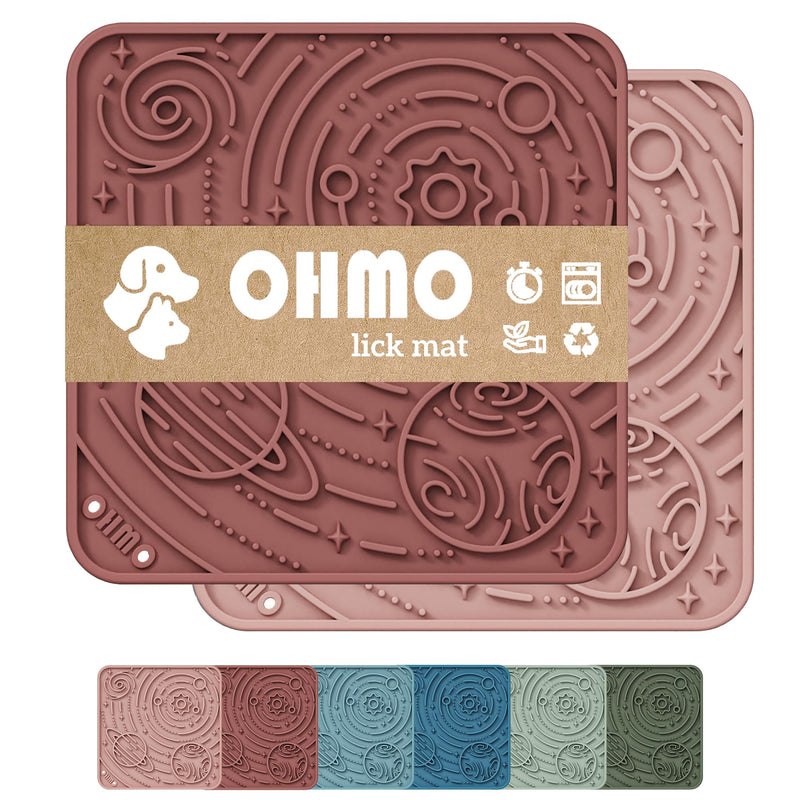 OHMO Lick Mat for Dogs and Cats(Small, Mars&Coral, 2pcs) Enrichment Accessories Toy Space Star Easy Clean Pet Slow Feeder/Suction Cups, Licking Pad for Anxiety Relief and Boredom Reduction