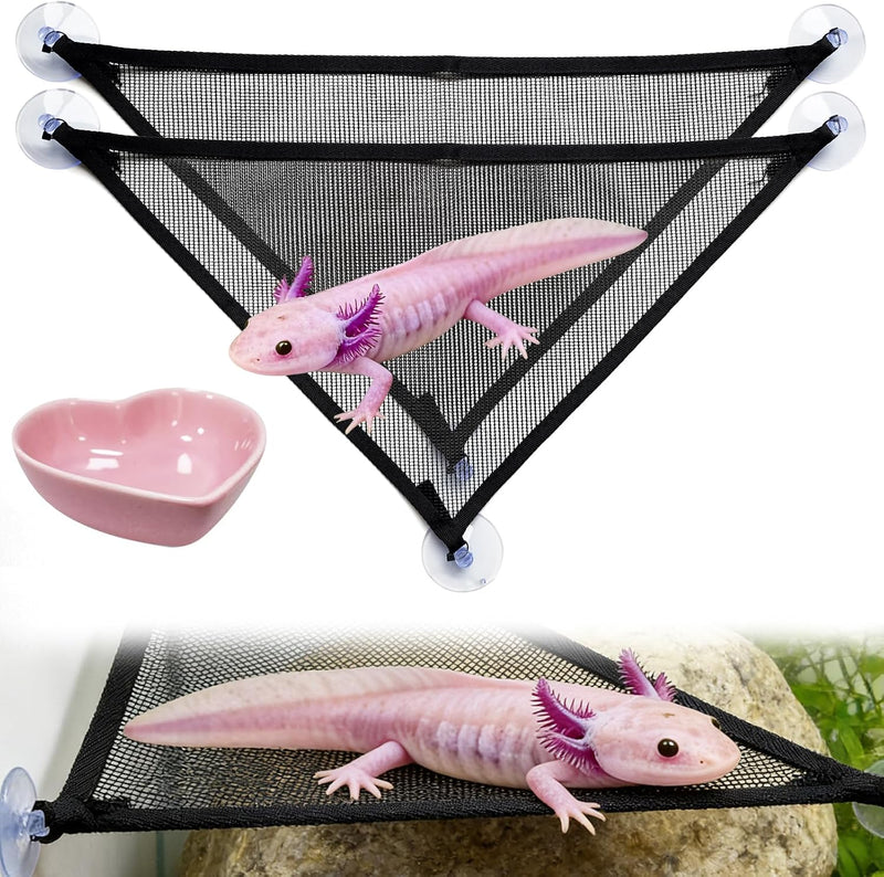 Axolotl Hammock for Aquarium with Feeding Bowl, Axolotl Tank Accessories - Breathable Mesh Reptile Hammock with Feeder T