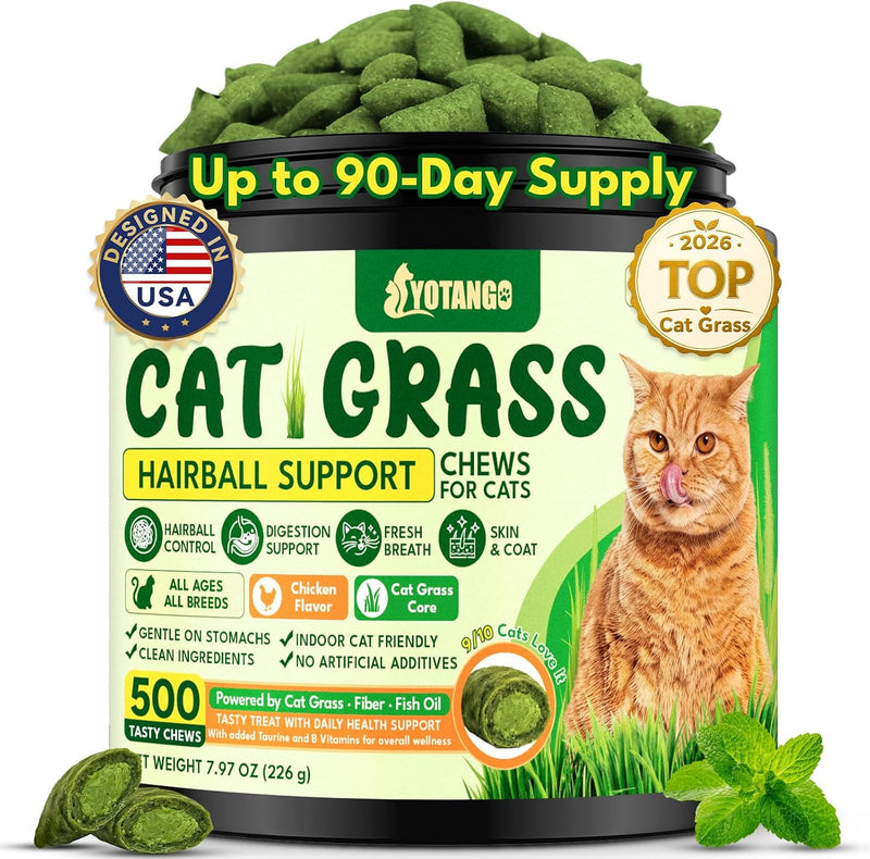 Cat Grass Treats Chews, Cat Treats for Indoor Cats 500 Ct, Hairball Control