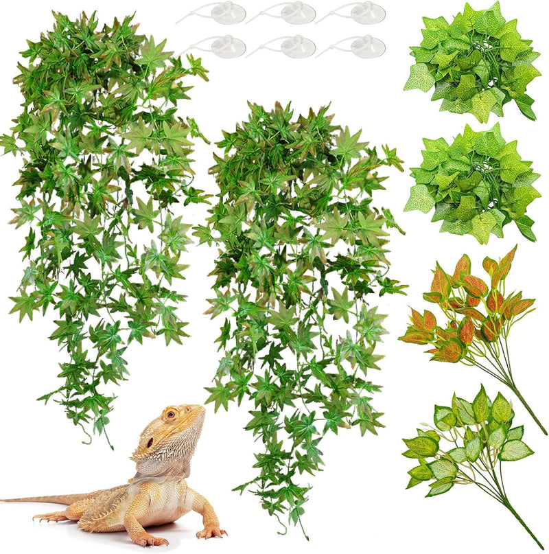 BNOSDM Reptile Plants 6 PCS Habitat Decorations Hanging Fake Leaves(Green)