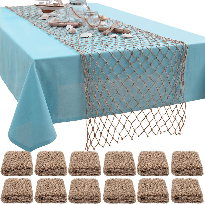 SATINIOR 12 Pcs 12 x 72'' Fishing Net Table Runner Party Decor, Linen