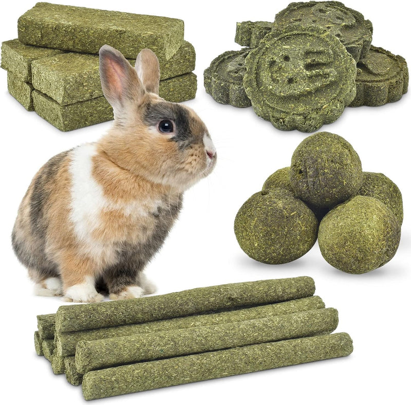 ERKOON 25Pcs Bunny Chew Toys, 100% Natural Timothy Hay Biscuit&Treats Sticks, Chew Toy for Teeth for Rabbit Chinchilla G