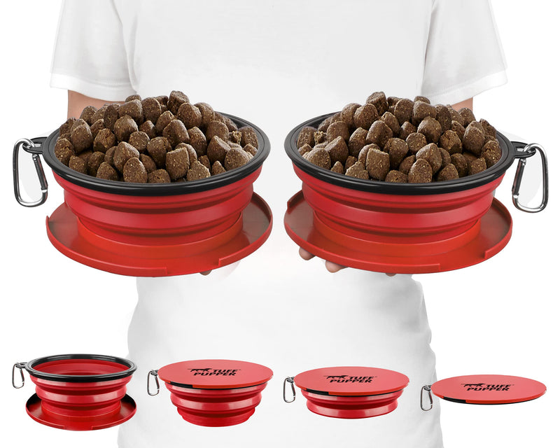 Tuff Pupper SuperBigSlurp Collapsible Dog Bowls | Two Pack Red Bowls | 40oz Extra Large Capacity | Portable, Food Safe, Odorless | Non-Toxic Silicone