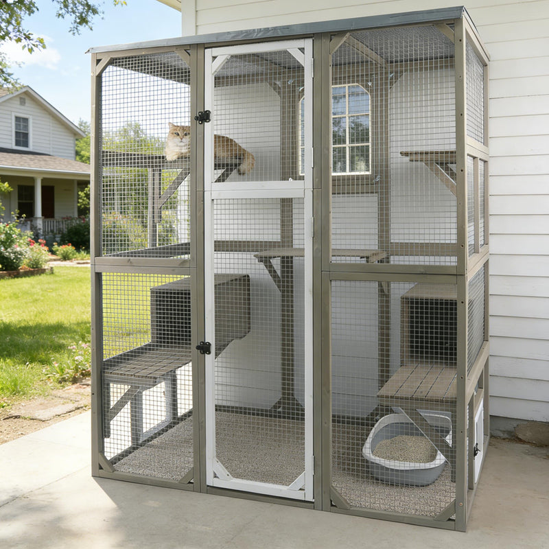 Ketive Catio Outdoor Cat Enclosure Large Window Cat House Walk in Kitty Cage with Multi-Level Platforms, Waterproof Roof for Mulitiple Cats (59