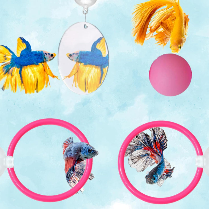 Betta Fish Enrichment Toys Ring with Mirror and Floating Ball, Exercise Mirrors and Training Ring, Floating Mirrors Aqua