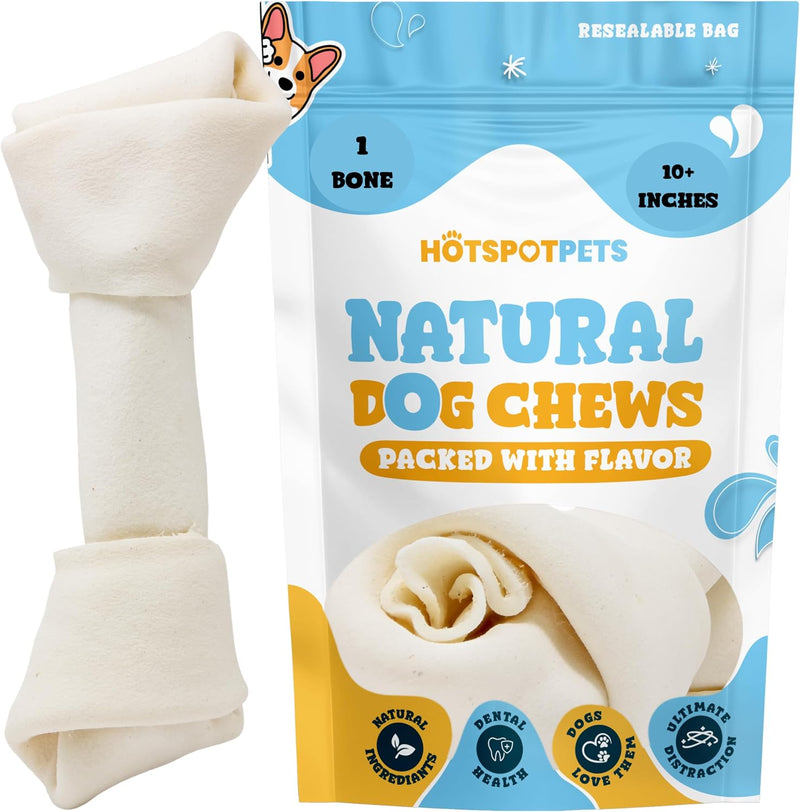 hotspot pets 10 Inch Large Rawhide Dog Bones - Made from Grass Fed Cows - Long Lasting Chews Great for Dental & Oral Car