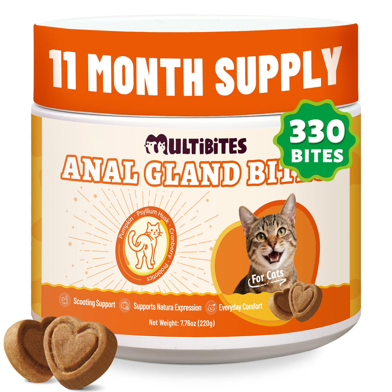 MULTIBITES 7.76 oz Anal Gland Bites for Cats - Anal Gland Health - Cat Digestive Support & Urinary Supplement with Pumpkin Seed, psyllium Husk & cat probiotic - cat Vitamins and Supplements