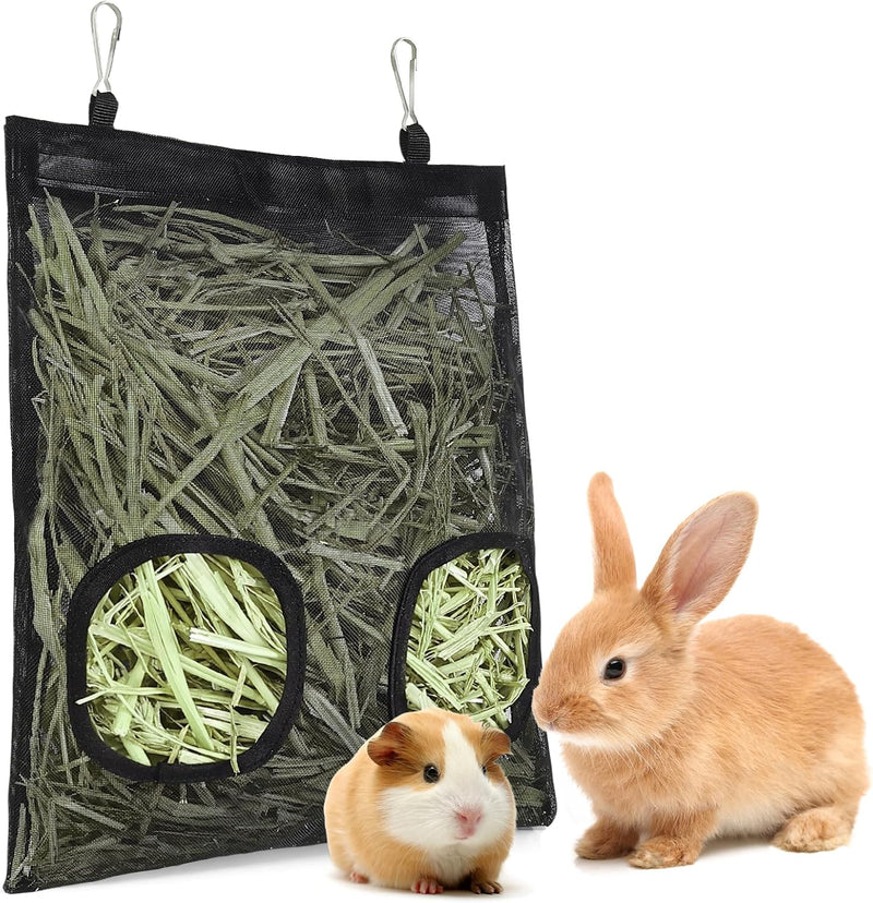 Mesh Guinea Pig Hay Feeder Bag for Guinea Pigs Rabbits Chinchillas, Hanging 2-Hole Hay Dispenser Breathable Wear-Resista
