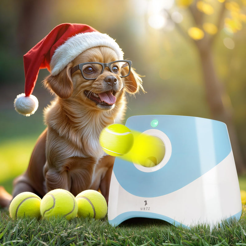 WRTZ Automatic Dog Ball Launcher for Small Dogs – Dog Ball Thrower Fetch Machine - Indoor Outdoor Interactive Toy with 3 Mini Tennis Balls 2 Inch