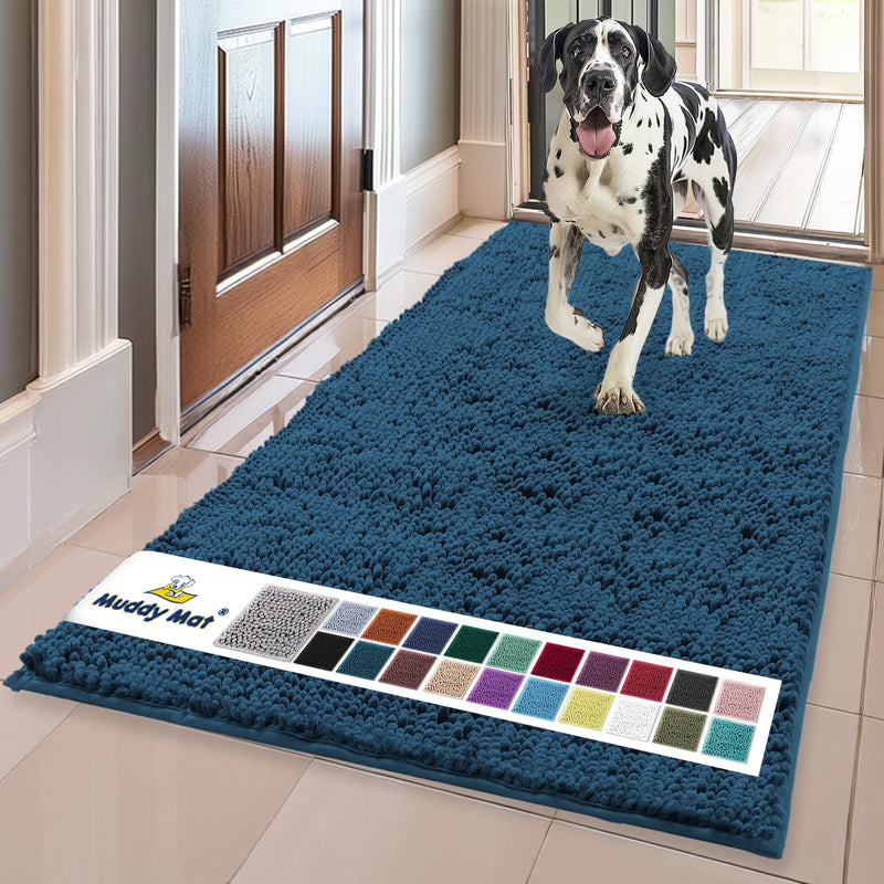 Muddy Mat® | Super Absorbent Door Mat Indoor, Microfiber Quick Dry Chenille Entryway Rug, Non-Slip Front Door Mat, Indoor Mats for Entryway, Machine Washable Pet Rug, Atlantic Blue 36