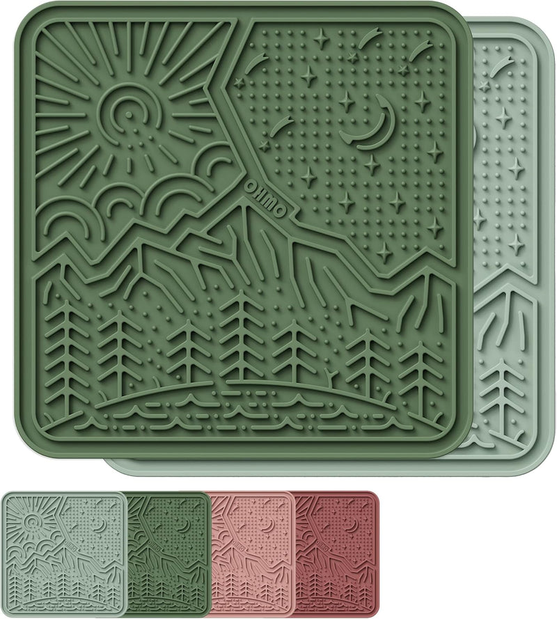 OHMO Lick Mat for Dogs and Cats Large(2 Pack) Nature Design Easy to Clean Pet Slow Feeder with Suction Cups, for Anxiety