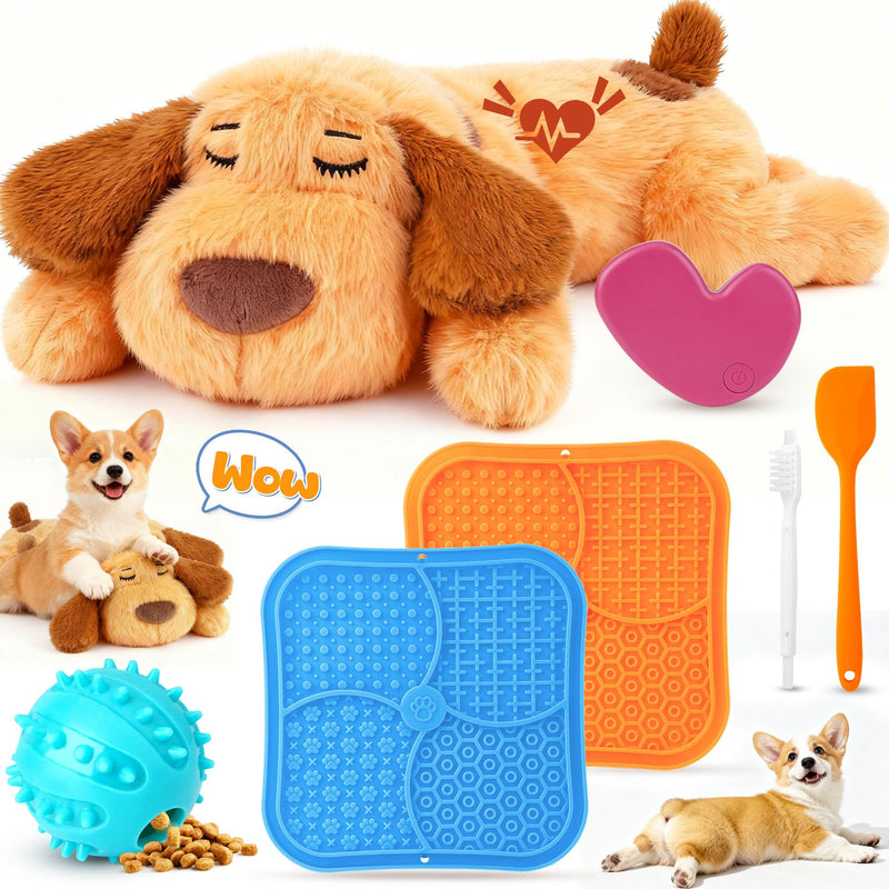 PatsFran Heartbeat Puppy for Dogs, Lick Mats & Treat Ball– All-Round Calming Kit for Anxiety Relief, Sleep Aid & Behavior Training, Puppy Essentials to Keep Them Busy(4 Pcs)