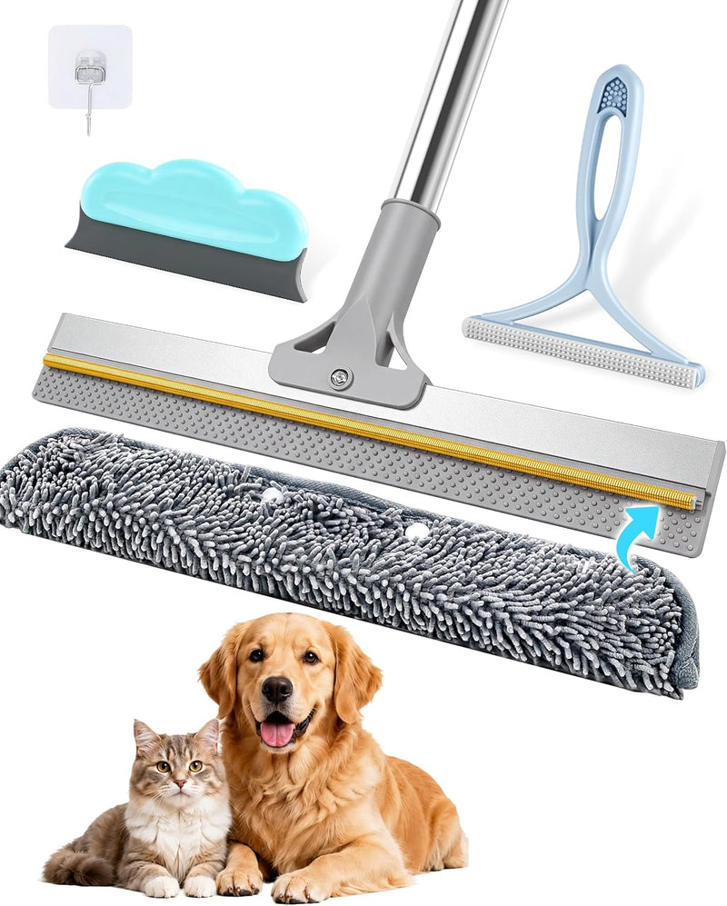 Carpet Rake for Pet Hair Removal, 54-Inch Handle, 5-Piece Set for Rugs