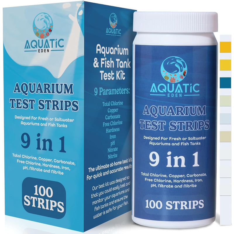 9-in-1 Aquarium Water Test Kit - 100 Freshwater & Saltwater Test Strips | Fish Tank Kit for pH, Nitrate, Nitrite, Hardne