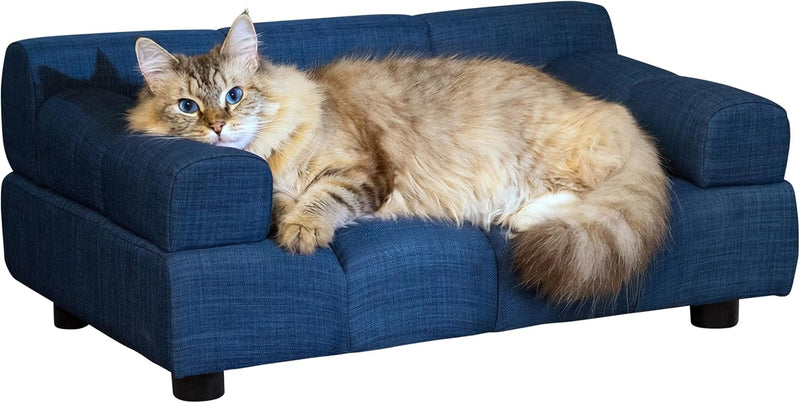 Paws & Purrs Puffer Pet Sofa Bed, Dog or Cat Couch with Tufted Cushion and Armrest, Stylish Indoor Pet Furniture