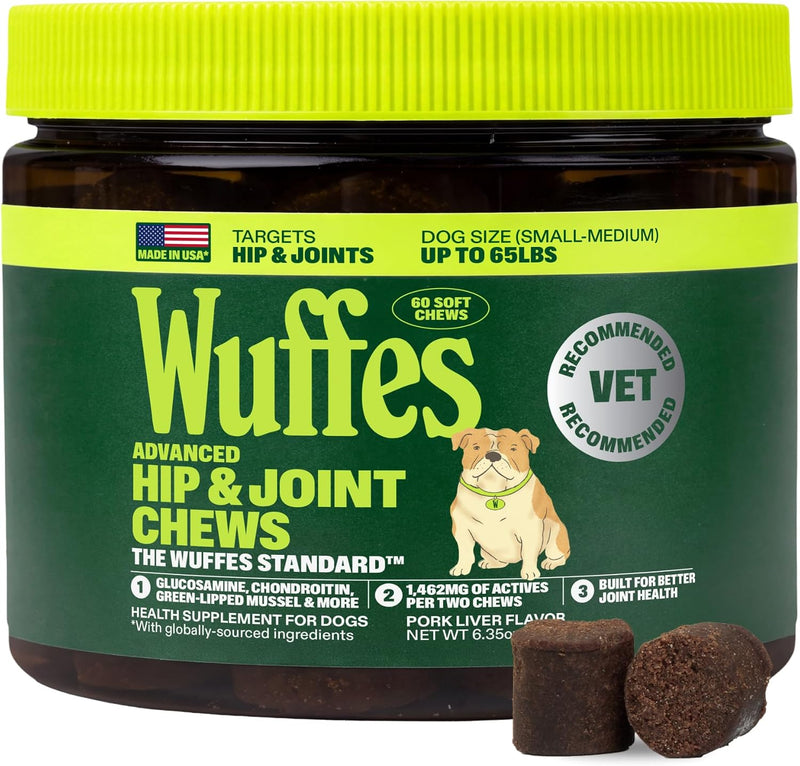 Wuffes Advanced Hip & Joint Chews for Small & Medium Breed Dogs, Vet Recommended, Glucosamine, Chondroitin, MSM, Green-Lipped Mussel & Hyaluronic Acid Supplemen