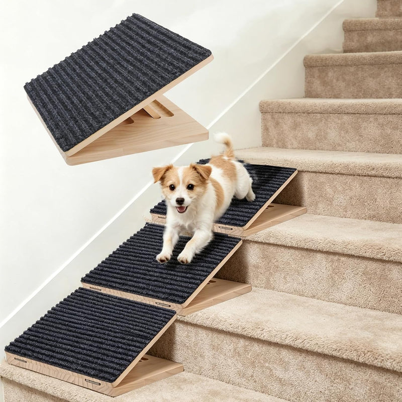 Adjustable Dog Ramp for Stairs, Upgraded Anti-Slip Stair Pet Step for Small Dogs with Soft Carpet Surface, Portable Dog