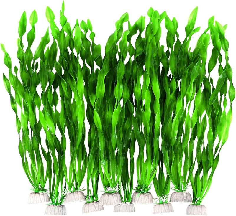 AQUANEAT Fish Tank Artificial Plants, Aquarium Plastic Seaweed Decorations, 11.75Inch Tall Fake Green Accessories, 10 Pa