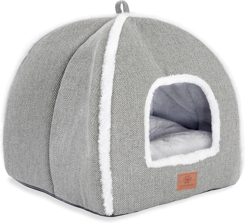 Cat Beds for Indoor Cats-Cat Bed Cave House Tent for Kittens and Small Pets with Washable Cushioned,Soft and Warm Indoor House, Grey, 15 inches