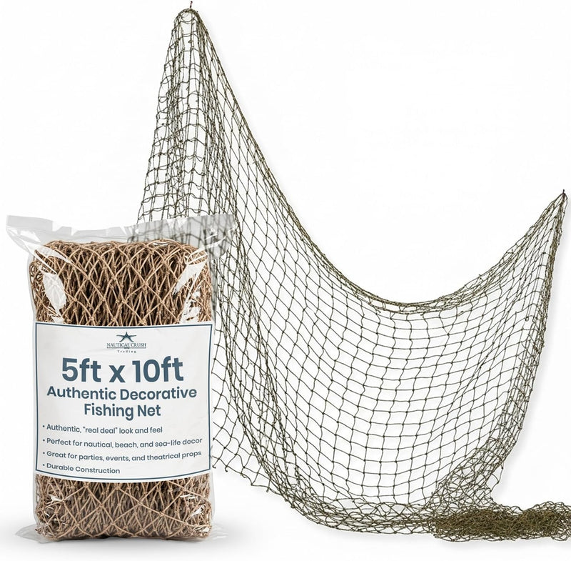9GreenBox Nautical Decorative Fish Net 5' X 10' - Fish Netting - Rustic Beach Decor