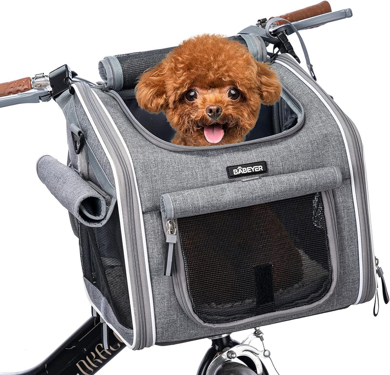 Dog Bike Basket, Expandable Soft-Sided Pet Carrier Backpack with 4 Open Doors, 4 Mesh Windows for Small Dog Cat Puppies-