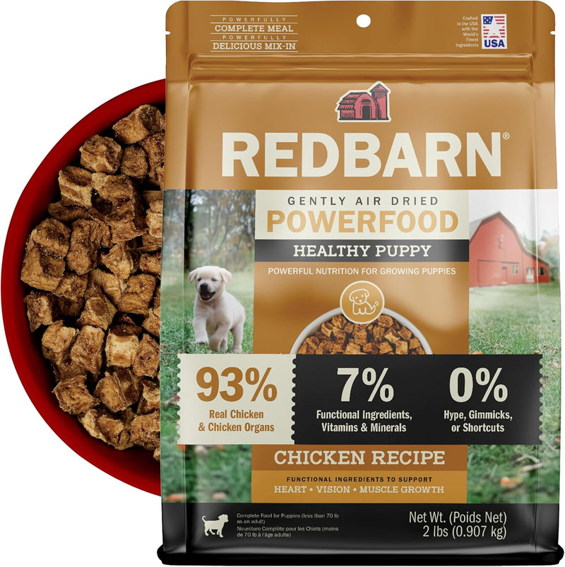 Redbarn Powerfood Air Dried Puppy Food 2 lbs - 93% Real Chicken & Organs High Protein Non-GMO Dry Recipe for Healthy Growth Development Immunity & Digestive Health