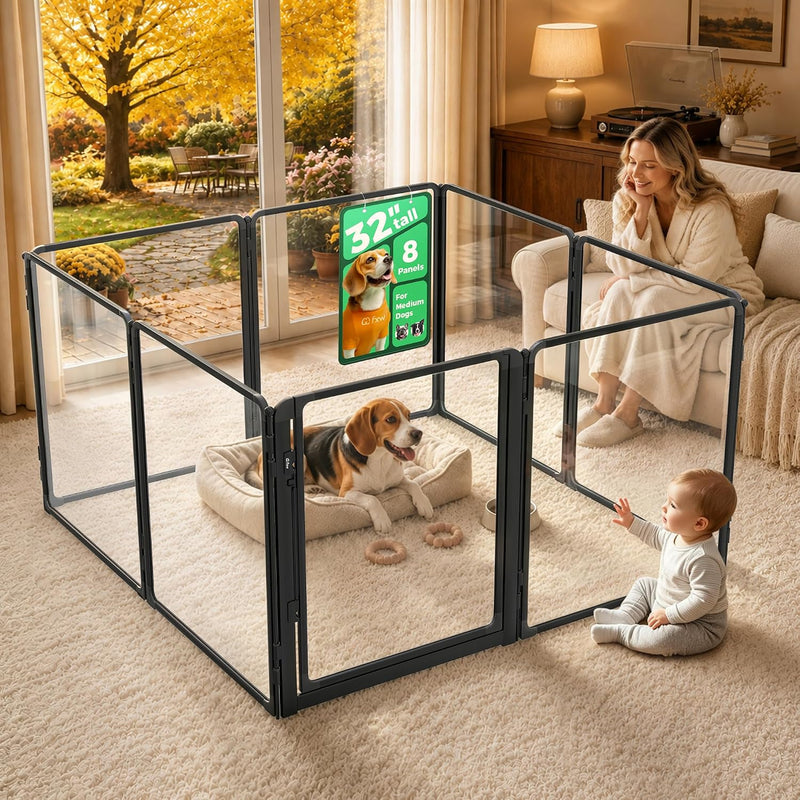 FXW AuraSpace Pro Acrylic Indoor Dog Playpen, Heavy-Duty with Metal Frame, 32