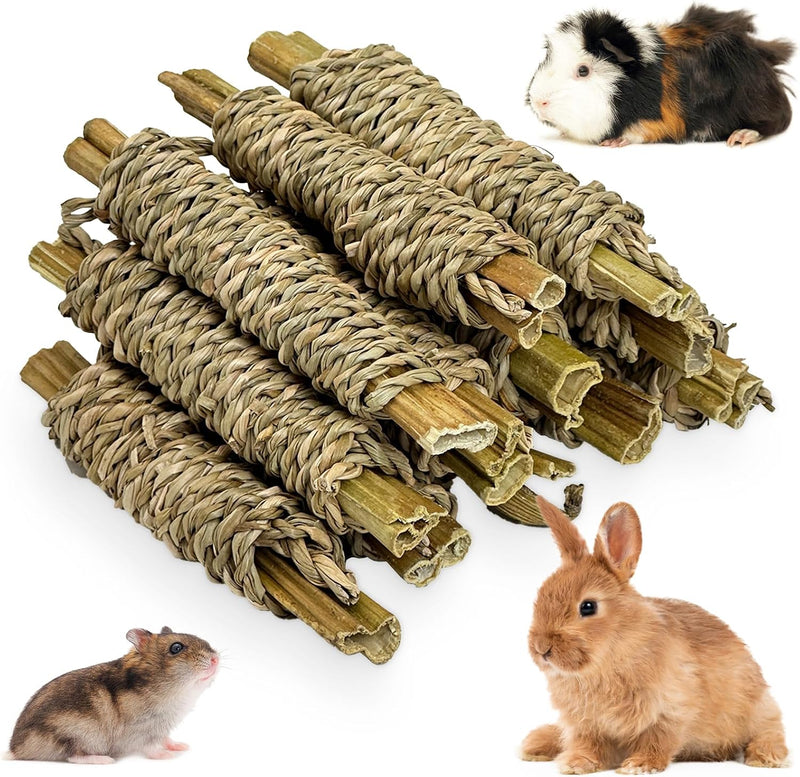 Fhiny 12 PCS Rabbit Chew Sticks, Natural Papaya Wood Seagrass Guinea Pig Chew Toys for Teeth Small Animal Molar Sticks S