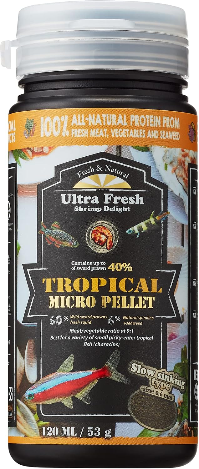 Ultra Fresh Tetra Fish Food, Slow Sinking, All Natural Ingredients, Wild Sword Prawns, Spirulina, Color Enhancement, Sma