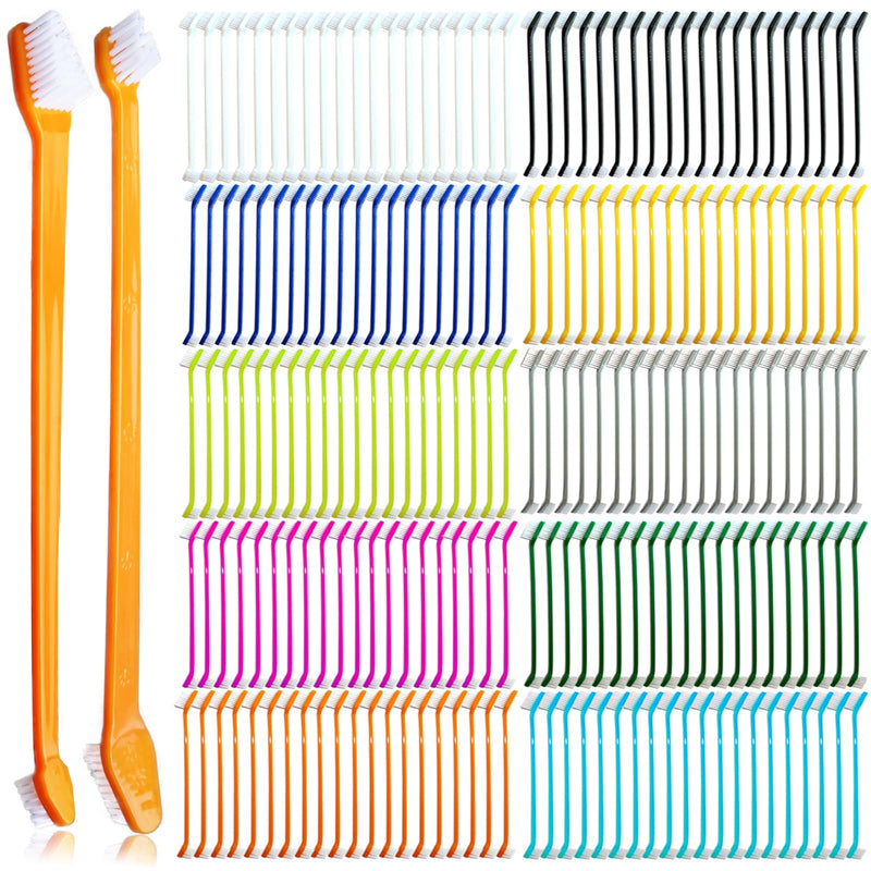 MoonyMars 200 Pcs Dog Toothbrush Cat Tooth Brushes Bulk, Double Sided Brushing Kit, Teeth Cleaning Kit Soft Bristles Long Handle, Pet Tooth Brush for Small to Large Dog, Cat, Puppy & Kitten, 10 Colors